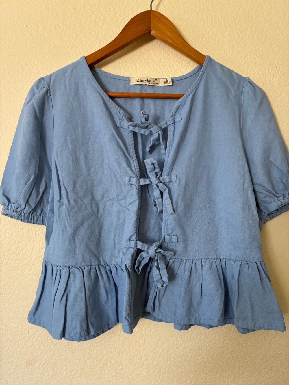 Liberty Love Sky Blue Peplum Tie-Front Blouse
